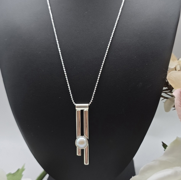 ❤️ EDGY PEARL STERLIBG SILVER NECKLACE - Picture 2 of 8